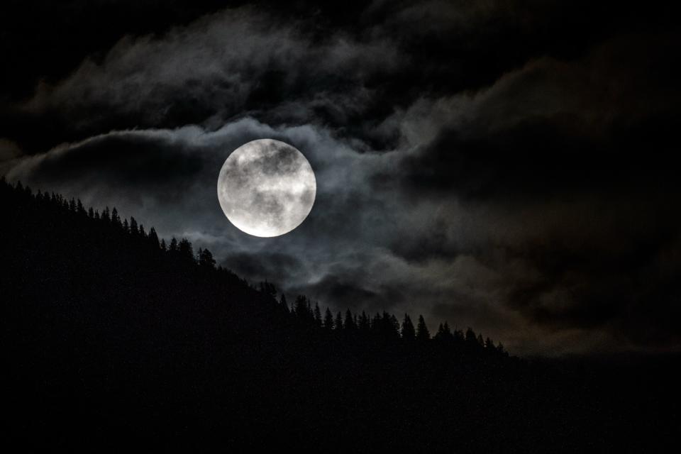 <p>The full moon can be seen over a forest near Garmisch-Partenkirchen, southern Germany on Jan. 31, 2018. (Photo: Angelika Warmuth/AFP/Getty Images) </p>