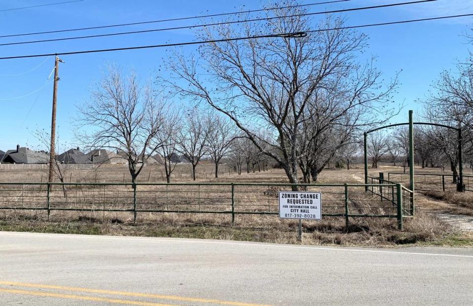 The entrance of 12650 Willow Springs Road. Haslet Investment LLC is attempting to rezone the light industrial land for residential use.