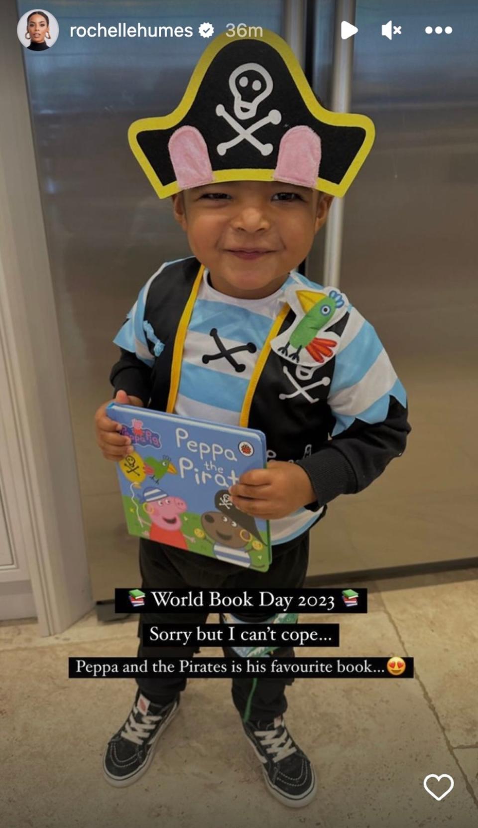 Rochelle Humes’ son, five, dressed as a pirate from his favourite book Peppa and the Pirates (Rochelle Humes/Instagram)