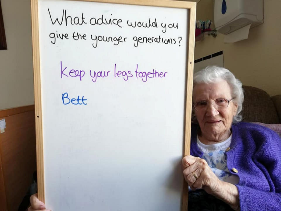 Care home resident Bett had just one piece of advice. (SWNS)