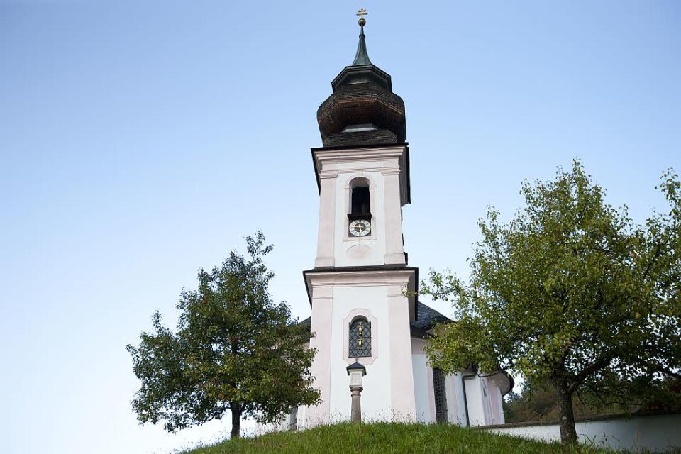 Traditional onion-dome Roman Catholic Church at Berchtesgaden in Bavaria, Germany.