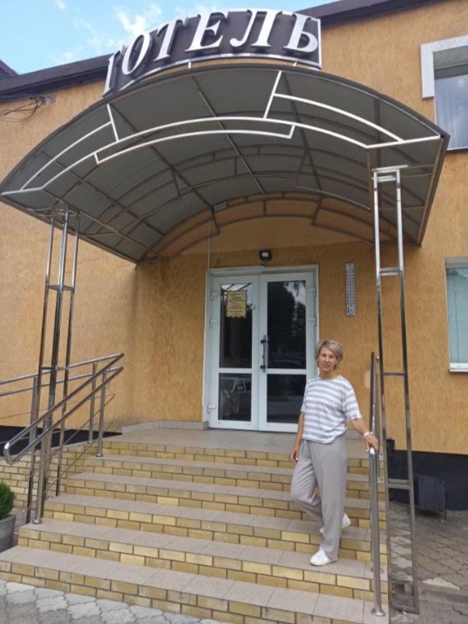 Tetyana Shevchenko in front of her hotel (Askold Krushelnycky/The Independent)