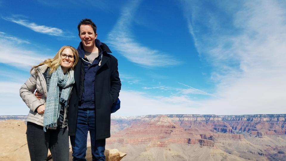 Elena Graham and her partner at Grand Canyon in 2018. She lives in San Francisco and he lives in Norway and they have been separated by the pandemic.