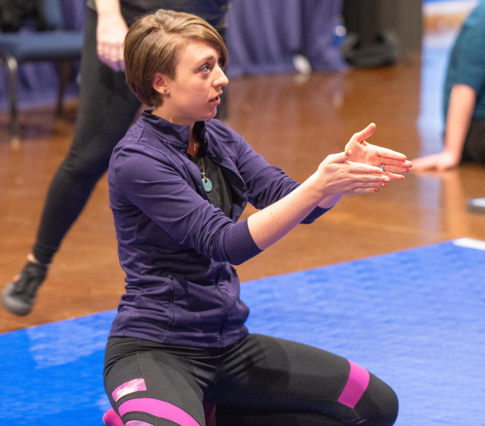 Jessica Steinrock teaches an intimacy coordination workshop. / Credit: Isaak Berliner