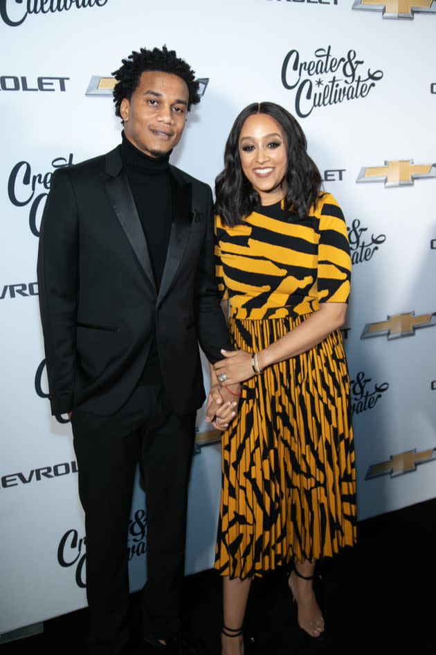 Cory Hardrict and Tia Mowry attend an event on Jan. 23, 2020, in Los Angeles.