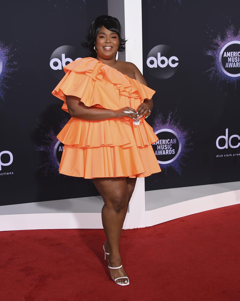 Lizzo arrives at the American Music Awards on Sunday, Nov. 24, 2019, at the Microsoft Theater in Los Angeles. (Photo by Jordan Strauss/Invision/AP)