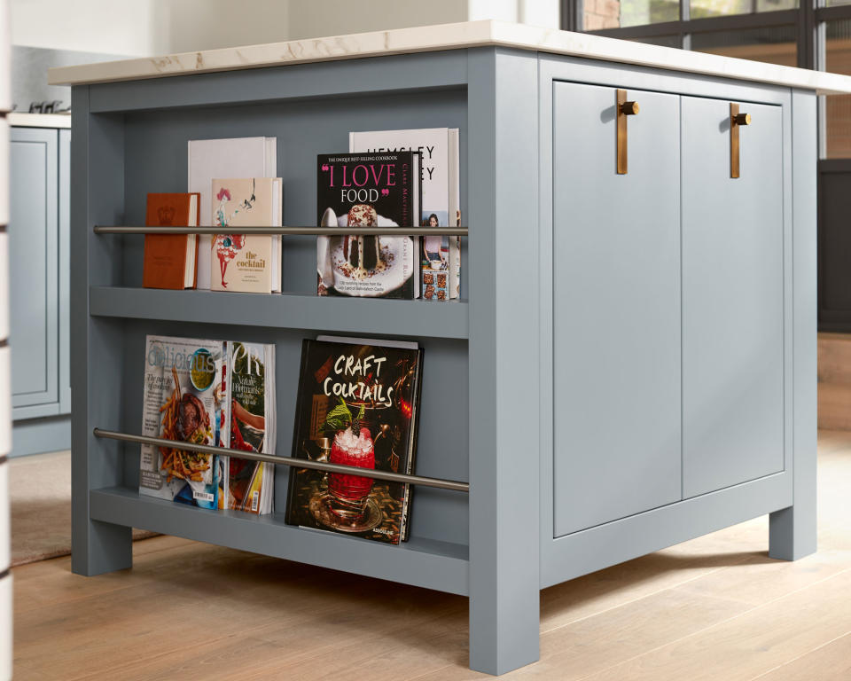 <p> When designing your kitchen island always try and include a mix of different types of storage &#x2013; drawers, cabinets and open storage. If you love a good cookbook and you use them all the time, make the most of the side of your island by building in narrow shelving. This is the perfect place to store and display your cookbooks and even turn them into a design feature too. &#xA0; </p>