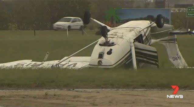 The airport was hit by heavy winds as the cyclone struck. Pictures: 7 News