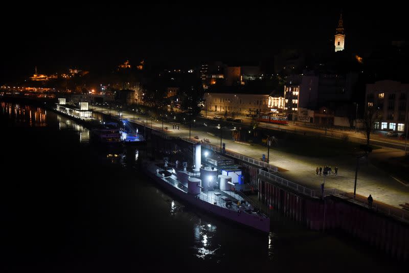 A view of the fully restored river monitor Sava in Belgrade