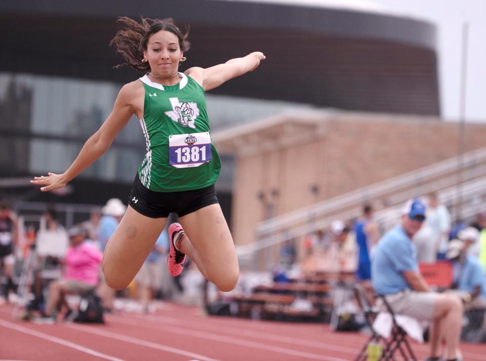 Eldorado's Logan Prater competes in the Class 2A triple jump during the UIL State track and field meet, Friday, May 12, 2023, at Mike A. Myers Stadium in Austin.