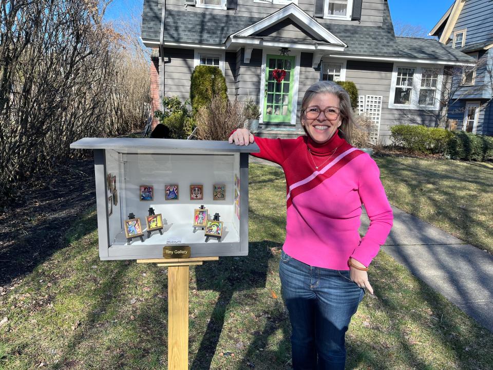 Francesca Castagnoli stands outside her home on Montclair's Standford Place , where she and her family have created a Tiny Art Gallery.