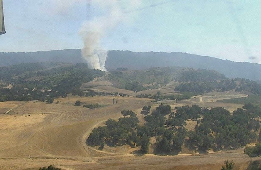 Smoke from a brush fire off Santa Ana Road in the Oak View area was visible Thursday afternoon.