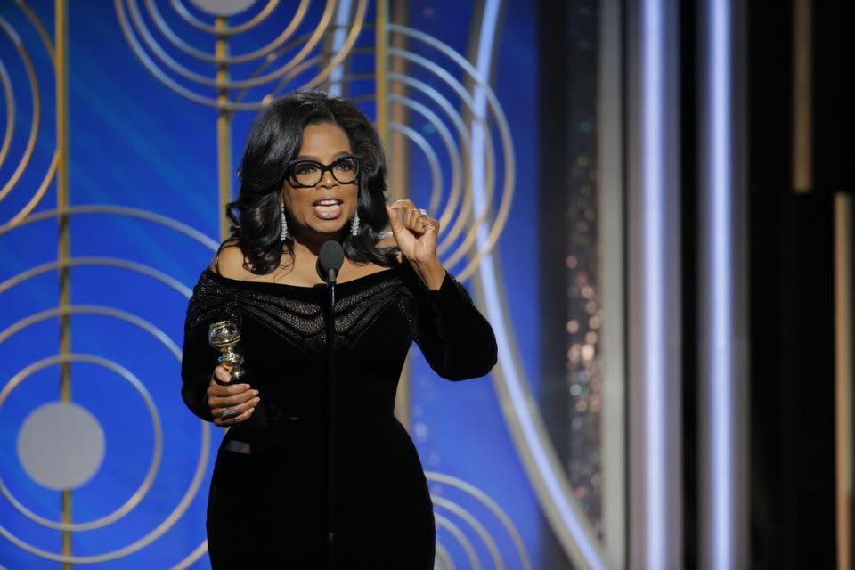 Oprah spoke out about the recent wave of sexual assault allegations sweeping through Hollywood during her speech, which was applauded by people all over the world and even prompted calls for the TV icon to run for President of the United States in 2020. Photo: Getty Images