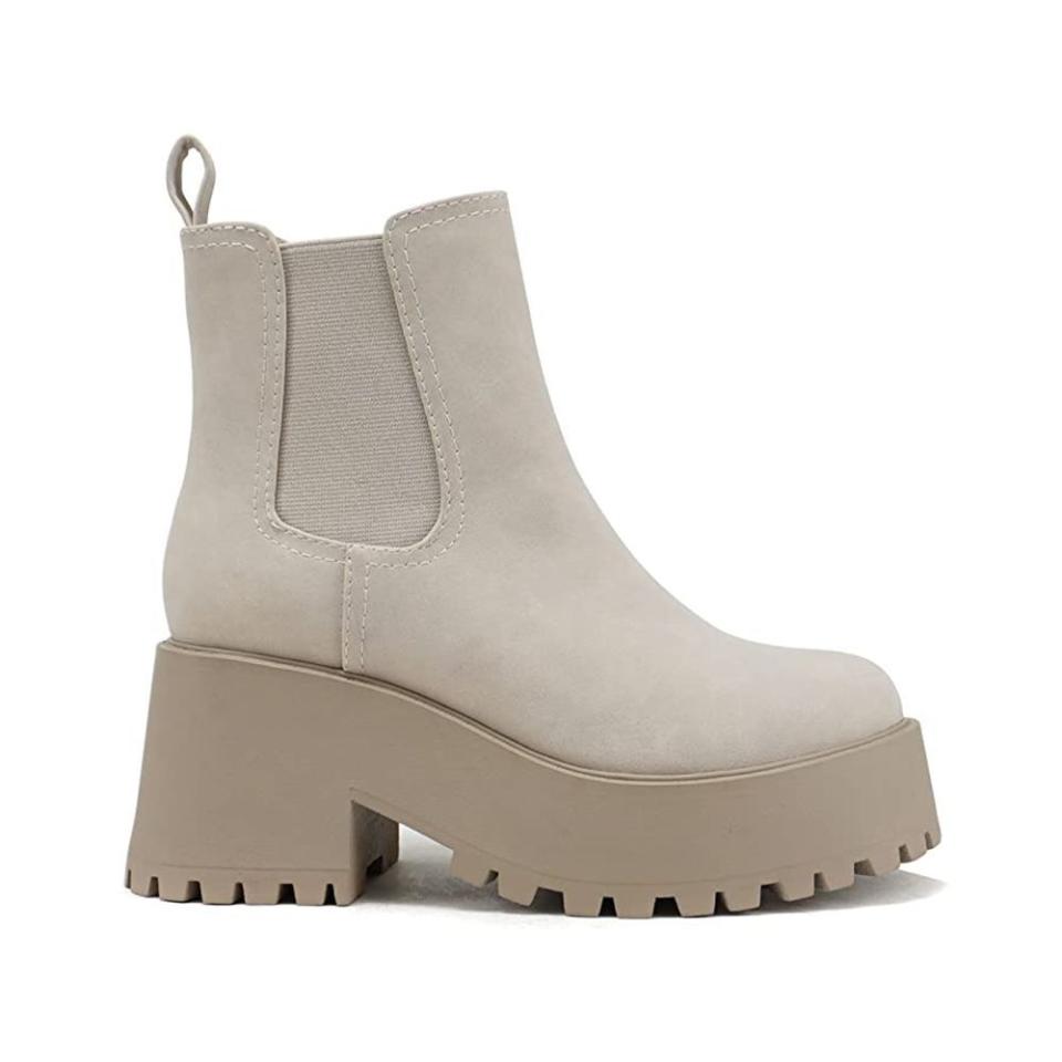 Chunky Lug Sole Mid Heel Chelsea Ankle Bootie