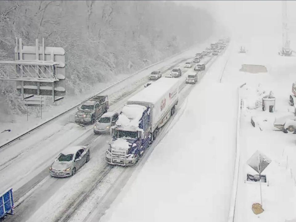 This image provided by the Virginia Department of Transportation shows a closed section of Interstate 95 near Fredericksburg, Va. Monday Jan. 3, 2022 (AP)