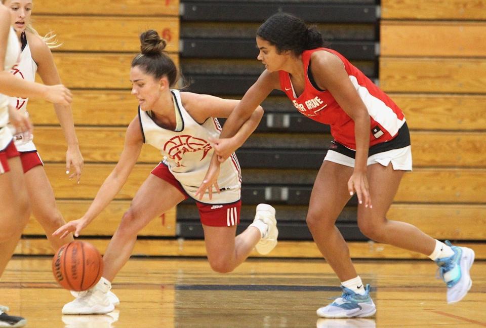 BNL senior Emma Brown comes up with a steal Thursday in summer ball action against Center Grove.