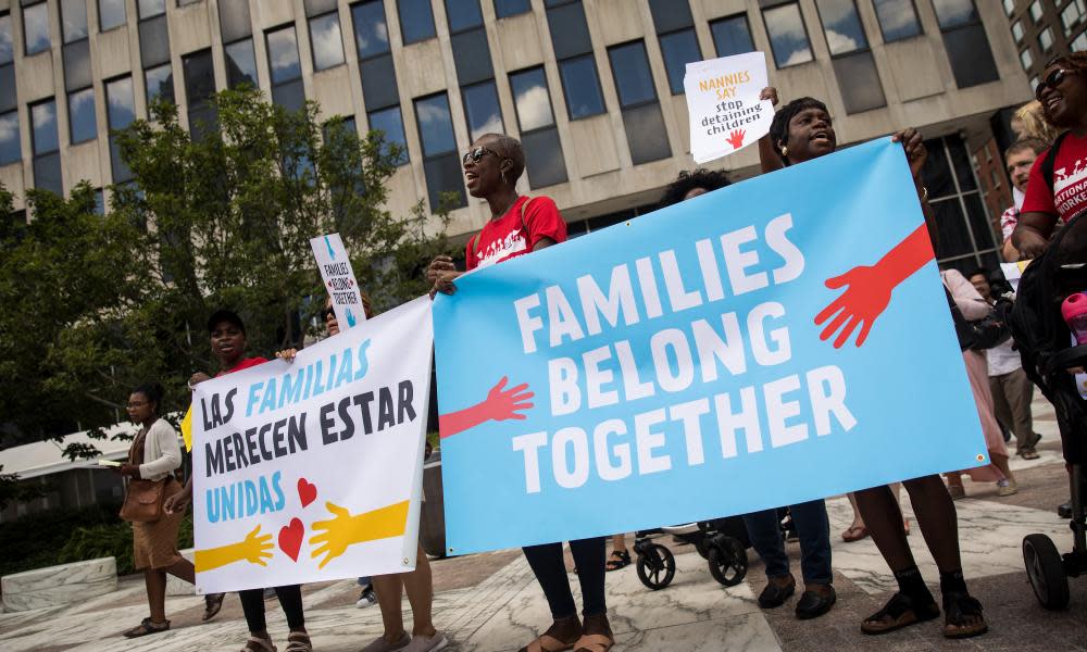 Protesters against Trump’s child separation policy. Some camp occupants have told the Guardian that an organized counter-protest movement is growing.