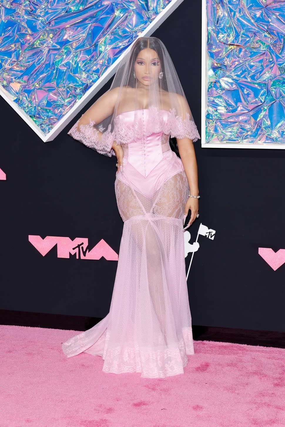 Nicki Minaj at the 2023 MTV Video Music Awards pink carpet on Sept. 12.