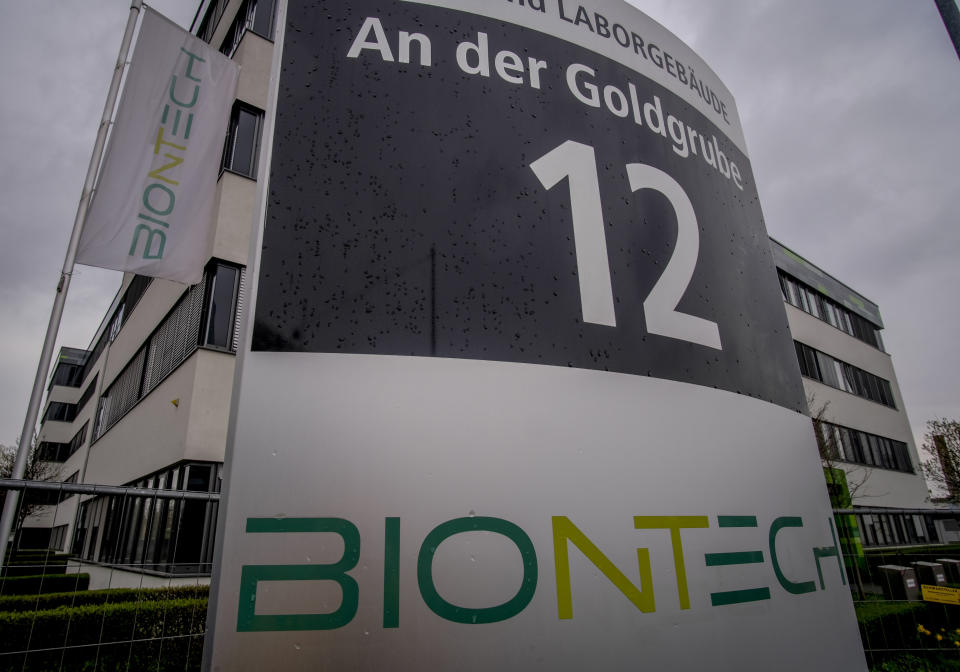 The headquarters of the German biotechnology company "BioNTech" is pictured in Mainz, Germany, Wednesday, March 30, 2022. (AP Photo/Michael Probst)