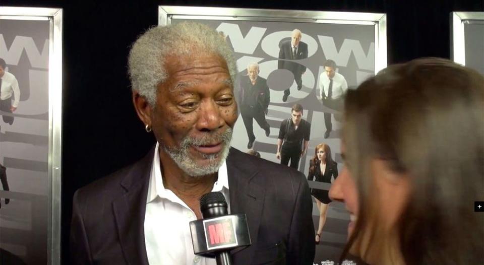 Morgan Freeman talking to Maggie Parker