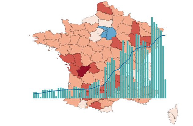 Baisse, plateau ou redémarrage de l'épidémie? Nos cartes et courbes pour le savoir ce mardi 25 janvier. (Photo: Le HuffPost)