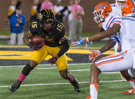 Missouri wide receiver Keyon Dilosa was arrested on suspicion of third-degree domestic assault. (AP Photo/L.G. Patterson)