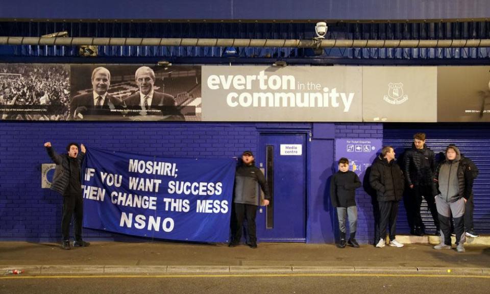 Everton fans stage a protest outside of Goodison Park on Wednesday night.