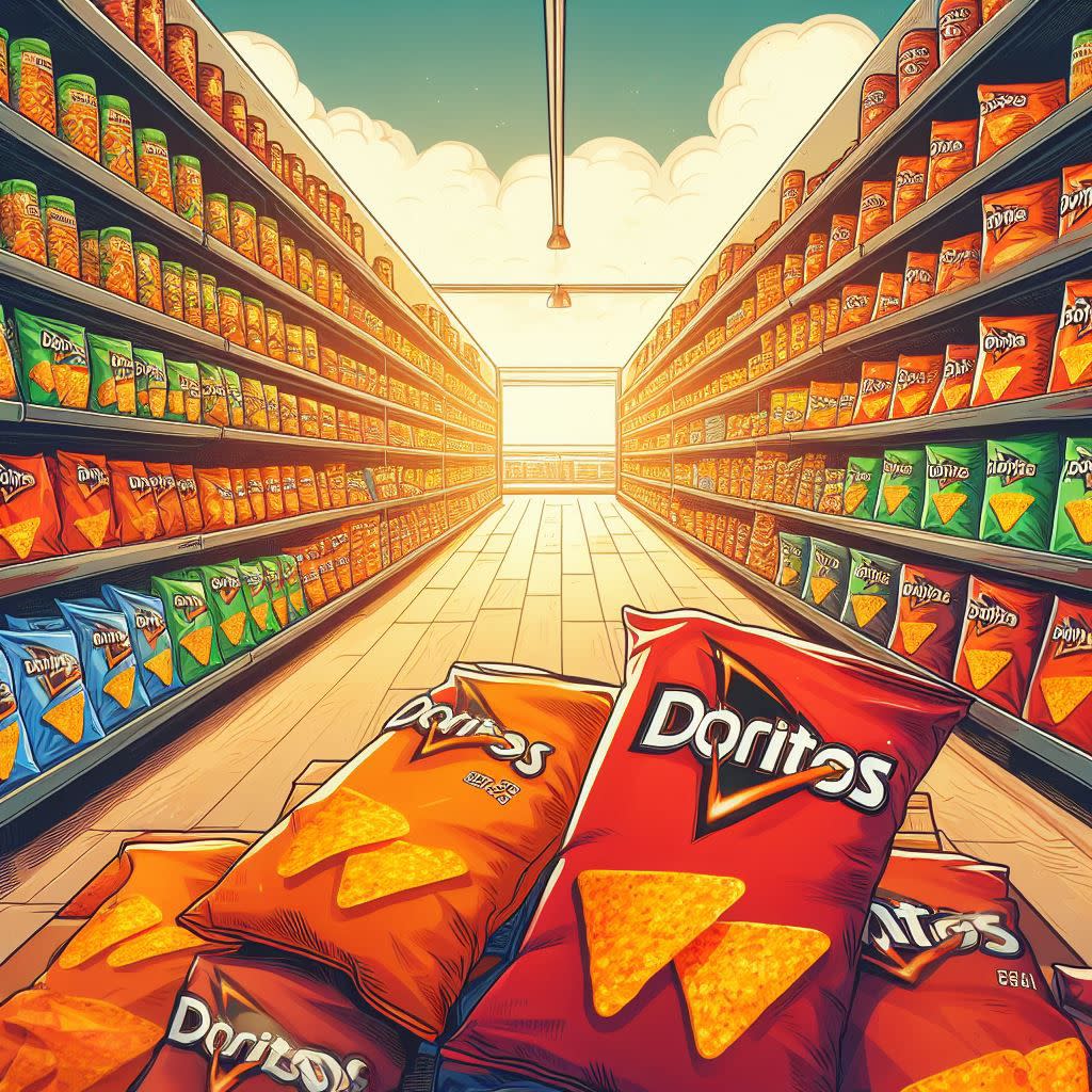 illustration of doritos in a supermarket by bing image creator