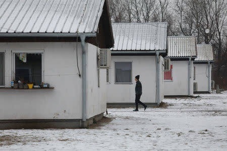 A man walks through the camp for refugees and migrants in the Belgrade suburb of Krnjaca, Serbia, January 16, 2018. Picture taken January 16, 2018 REUTERS/Djordje Kojadinovic