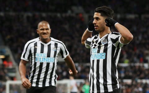 Newcastle United's Ayoze Perez celebrates scoring their first goal with Salomon Rondon - Credit: Action Images via Reuters/Lee Smith