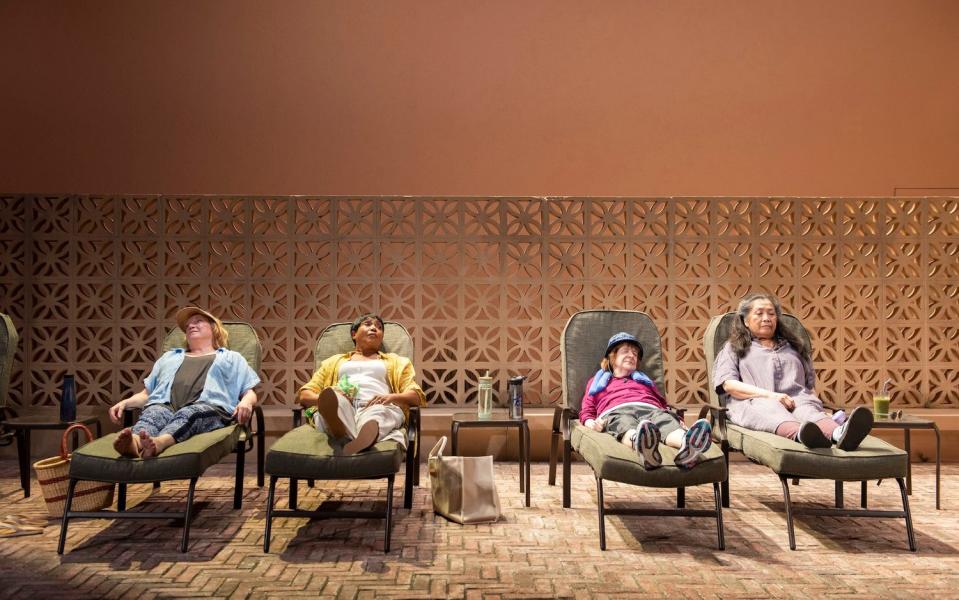 Kristine Nielsen, Brenda Pressley, Marylouise Burke and Mia Katigbak in Infinite Life at the Atlantic Theater Company. Photo by Ahron R Foster.