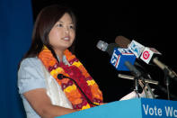 Punggol East candidate Lee Li Lian speaks at the WP's second rally at the Punggol East by-election. She focuses on municipal issues in her speeches. (Yahoo! photo)