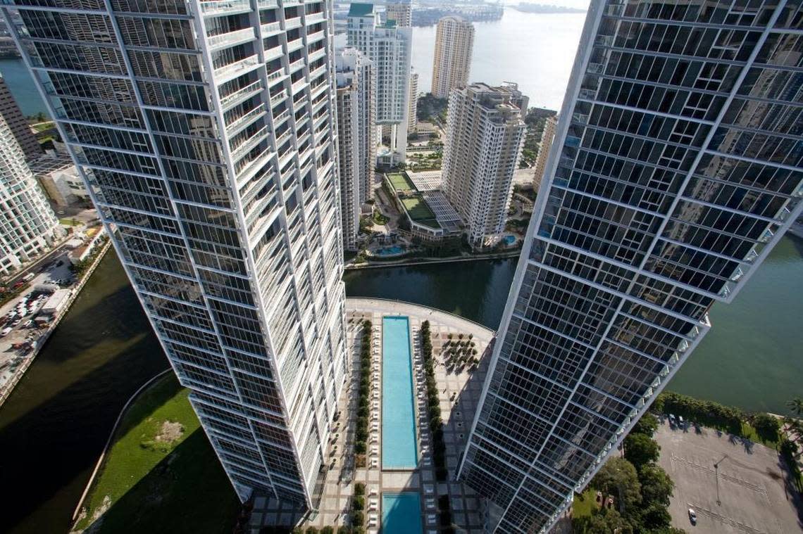 The Icon Brickell condo complex in Miami. In 2010, Miami city leaders used the buildings to project how much more money it could raise by increasing building permit fees.