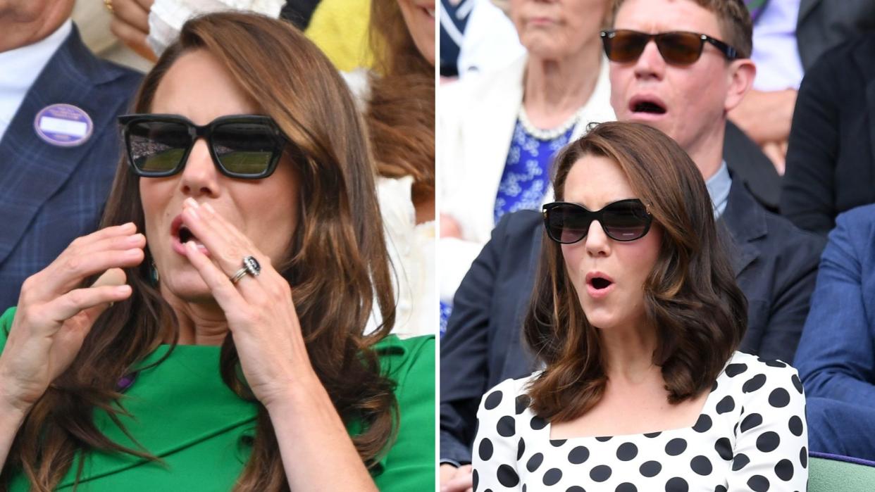  Two photos of Kate Middleton watching Wimbledon from the royal box. 