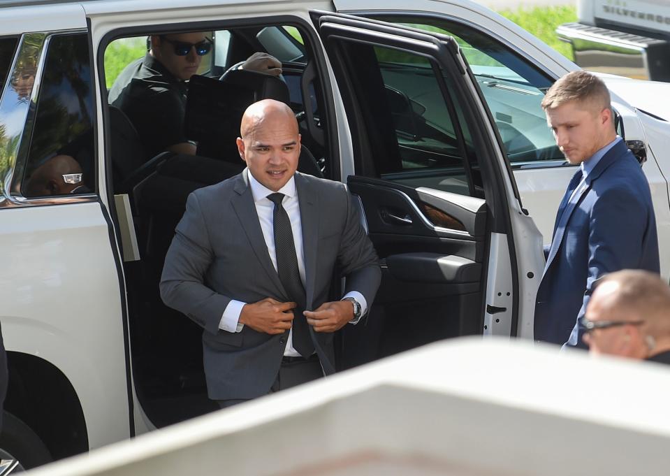 Surrounded by security, Waltine "Walt" Nauta arrives at federal courthouse in Fort Pierce on Thursday, Aug. 10, 2023, to enter his plea to new charges added July 27 to an indictment in the classified documents case.