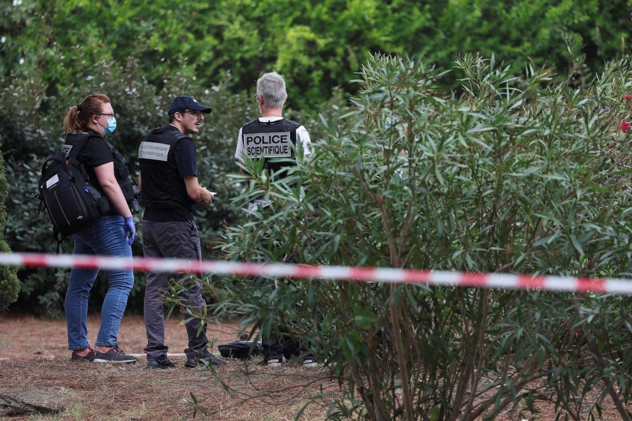 PHOTO: French scientific police members work near the city's synagogue, after cars were set on fire in front of the synagogue, in La Grande-Motte, France, Aug. 24, 2024. (Manon Cruz/Reuters)