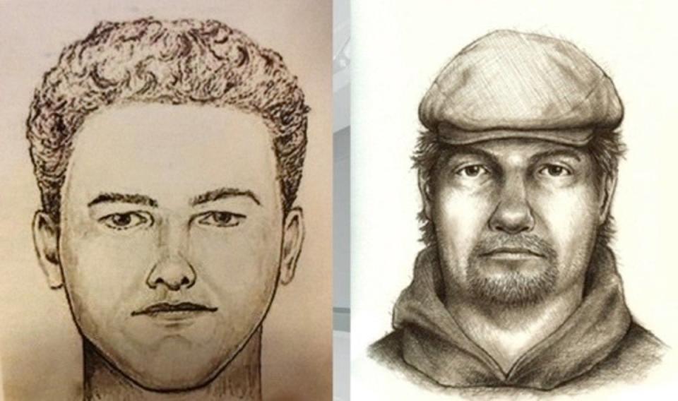 Police sketches released in 2019 (left) and 2017 (right) in the search for the killer (Indiana State Police)