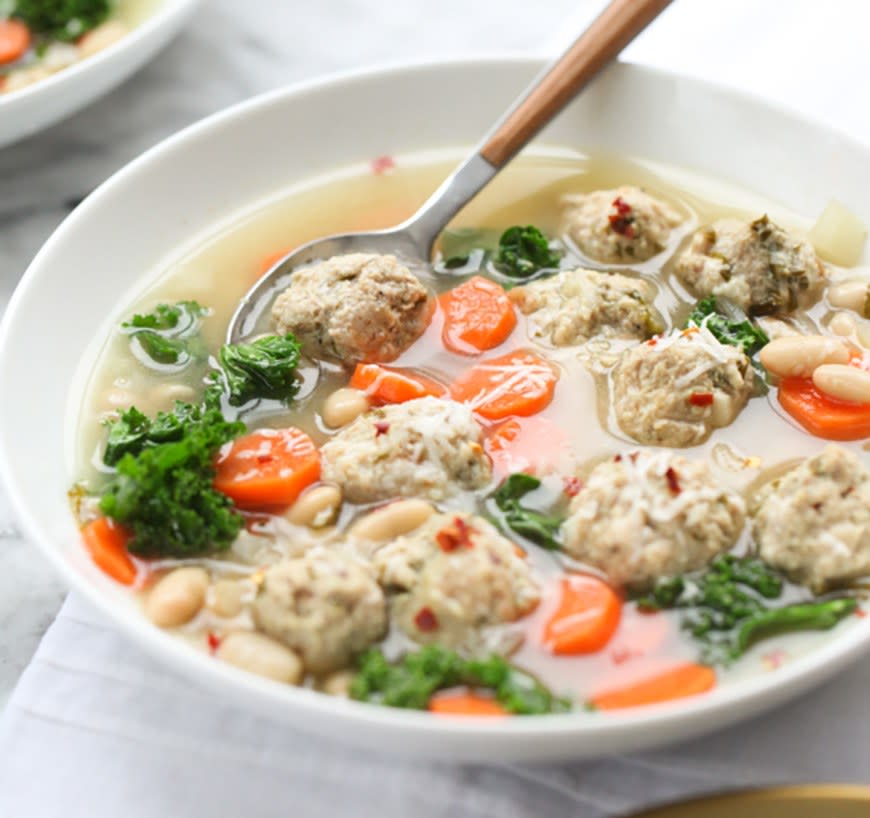 Kale and Turkey Meatball Soup from Foodie Crush