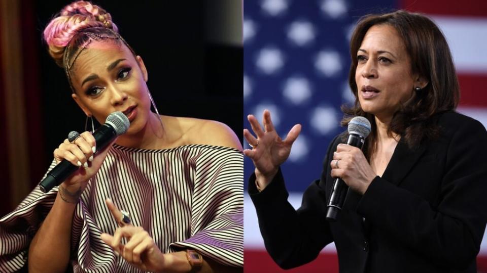 Amanda Seales, Kamala Harris make their points. (Getty Images)