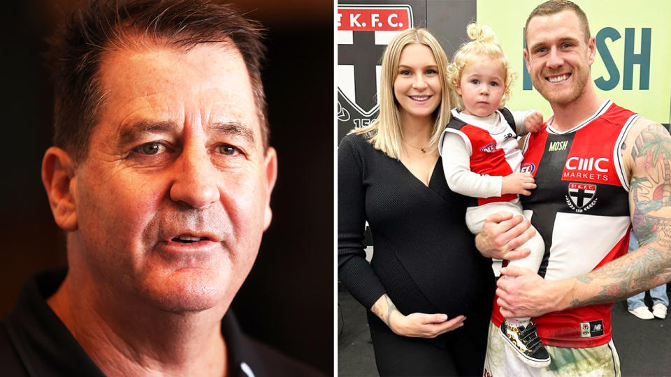 Ross Lyon, pictured here alongside Tim Membrey and his family.