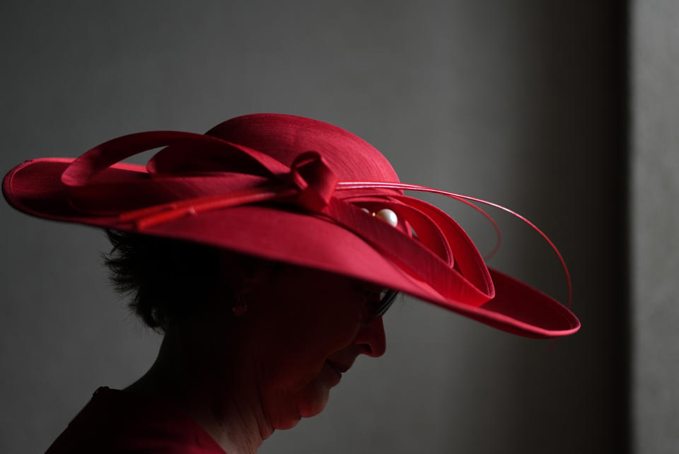 A race fan walks though the stands at Churchill Downs before the 150th running of the Kentucky Derby horse race Saturday, May 4, 2024, in Louisville, Ky. (AP Photo/Brynn Anderson)