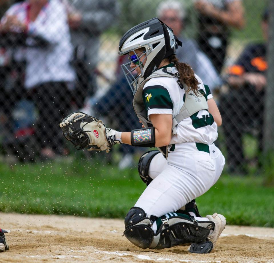 North Boone's Danielle Goodman catches the ball against Stillman Valley on Friday, May 20, 2022, at Davis Junction Park in Davis Junction.