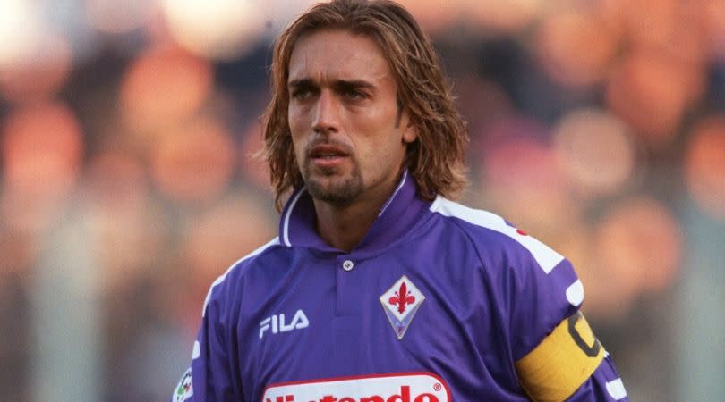 <p> The sight of Batistuta performing his iconic machine-gun celebration in a Fiorentina shirt with &#x2018;Nintendo&#x2019; written across the chest would be enough to make nostalgia fans weak at the knees. </p> <p> The Argentinian striker&#x2019;s long hair, explosive style and eye for goal made him one of the most watchable players of his time &#x2013; and his astonishing strike rate proved he wasn&#x2019;t just there to look good.&#xA0; </p> <p> Batistuta netted double figures in each of his nine Serie A seasons in Florence, before firing in 20 in his debut Roma campaign to win the Scudetto. </p>