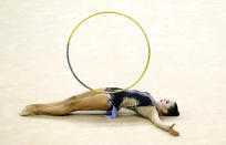 LONDON, ENGLAND - JANUARY 18: Anna Alyabyeva of Kazakhstan in action in the Individual All-Around Final during the FIG Rhythmic Gymnastics at North Greenwich Arena on January 18, 2012 in London, England. (Photo by Ian Walton/Getty Images)