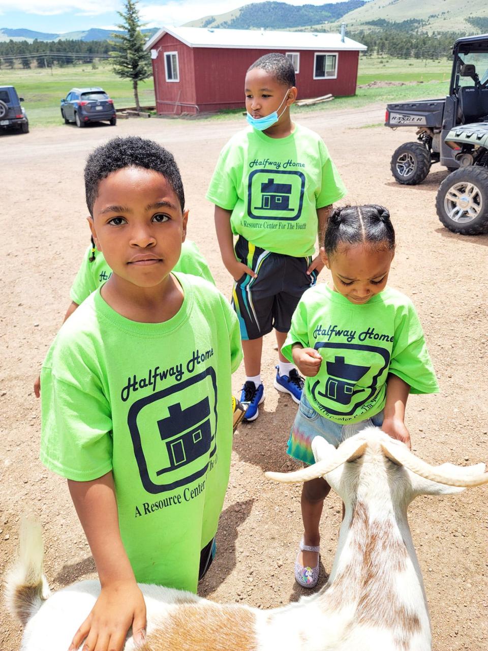 Halfway Home Summer Camp participants pet a goat at a recent summer camp outing. This year's camp runs June 19 to July 24.