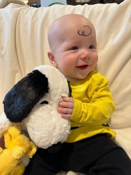 Charlie Wetzel dressed as Charlie Brown for Halloween.