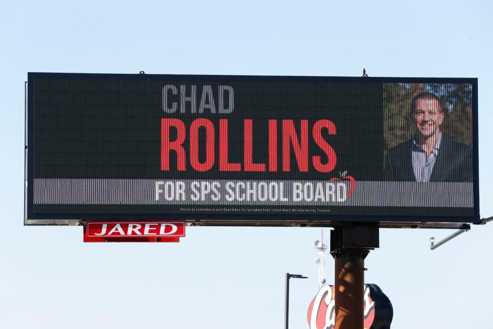 A billboard on West Sunshine Street for SPS School Board candidate Chad Rollins on Monday, Dec. 4, 2023.