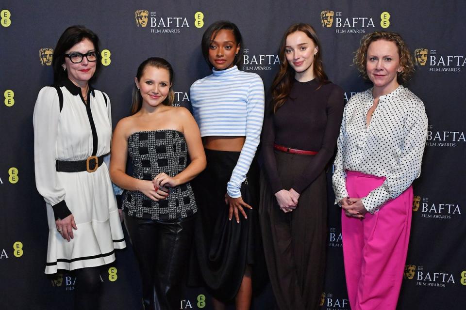 BAFTA CEO Jane Millichip, Mia McKenna-Bruce, Sophie Wilde and Phoebe Dynevor and Anna Higgs attend the EE BAFTA Rising Star 2024 nominations announcement (Dave Benett)