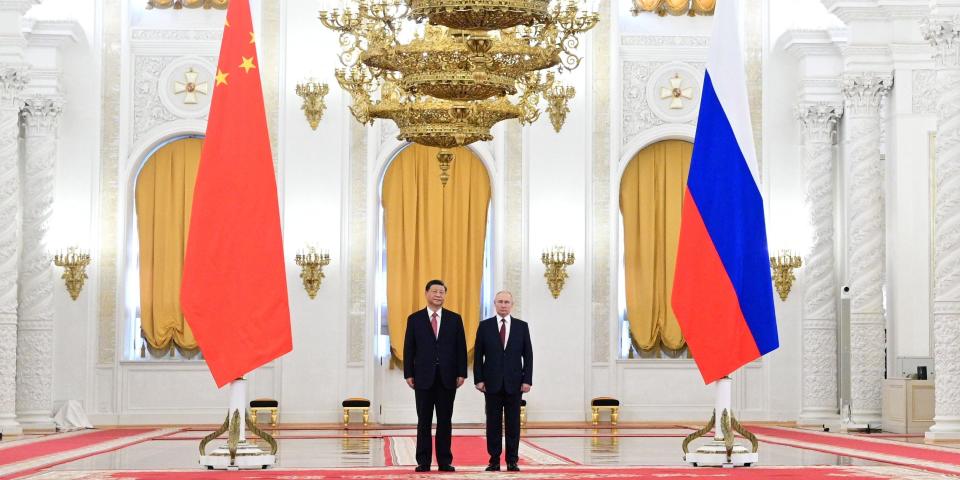 Russian President Vladimir Putin meets with China's President Xi Jinping at the Kremlin in Moscow on March 21, 2023.