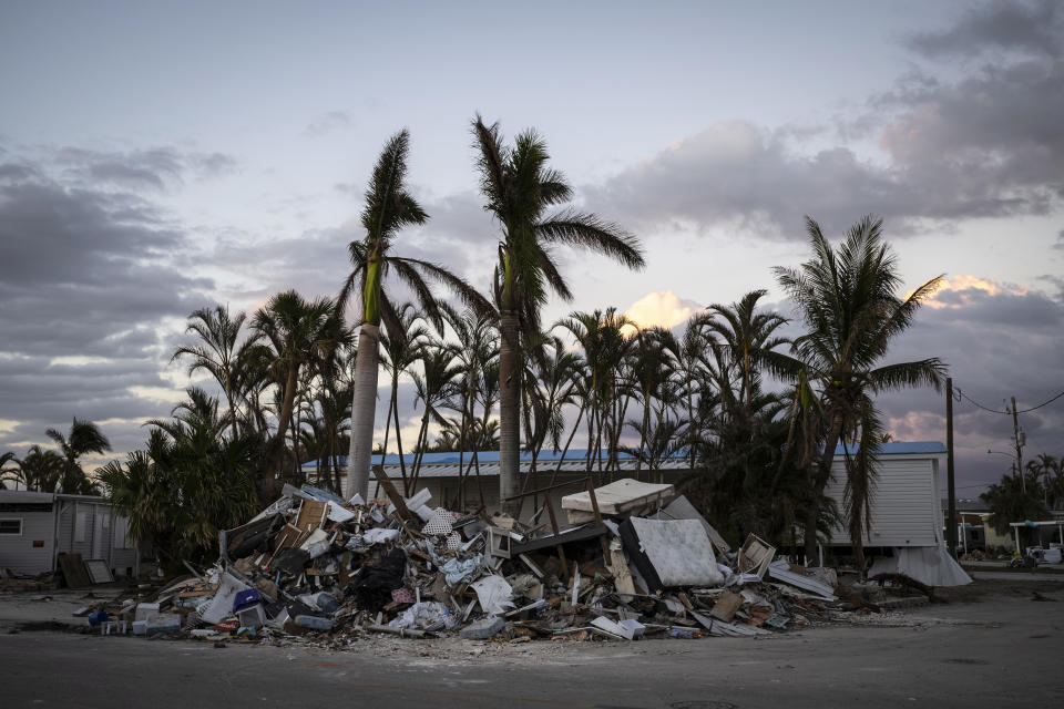 Wreckage outside a residence on San Carlos Island in Fort Myers Beach, Fla., on Oct. 31. (Thomas Simonetti for NBC News)